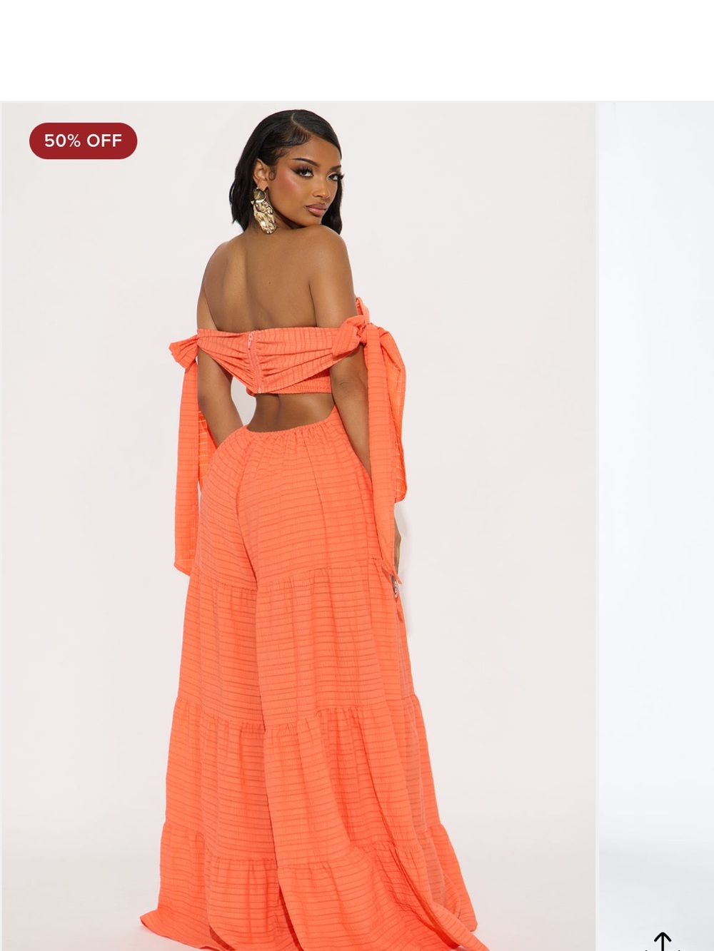Fashion Nova Coral Orange Off-Shoulder Wide Leg Jumpsuit